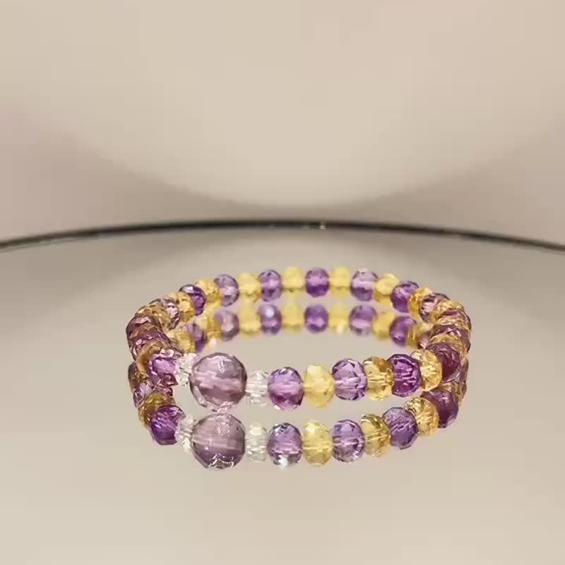 Anita's handmade ~ diamond-cut ametrine round beads & citrine & amethyst diamond-cut abacus beads stacked bead bracelet - Bracelets - Crystal 