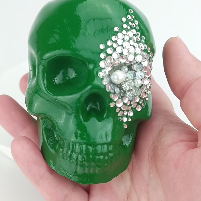 Green Skull decor Dark Green Gothic Skull Art Witchy Decor Unique gift - Pottery & Ceramics - Other Materials 