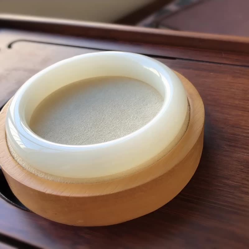 天然羊脂白玉和田玉手鐲老坑一級白料子柔和細膩圈口57平安喜樂 - 手鍊/手環 - 玉石 
