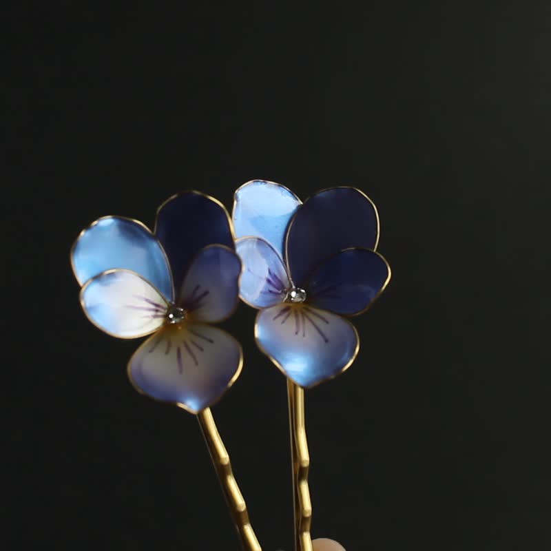 套兩個髮夾三色堇紫羅蘭丁香花 - 髮夾/髮圈 - 其他材質 紫色