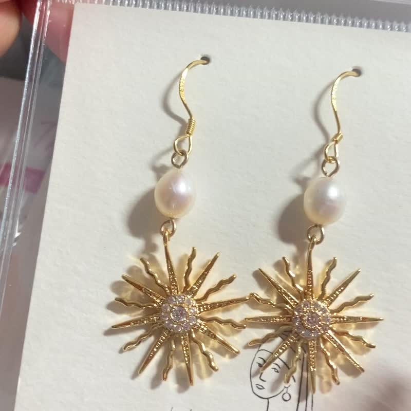 Soleil - Starry Sunshine earrings with Freshwater Pearls - Earrings & Clip-ons - Sterling Silver Gold