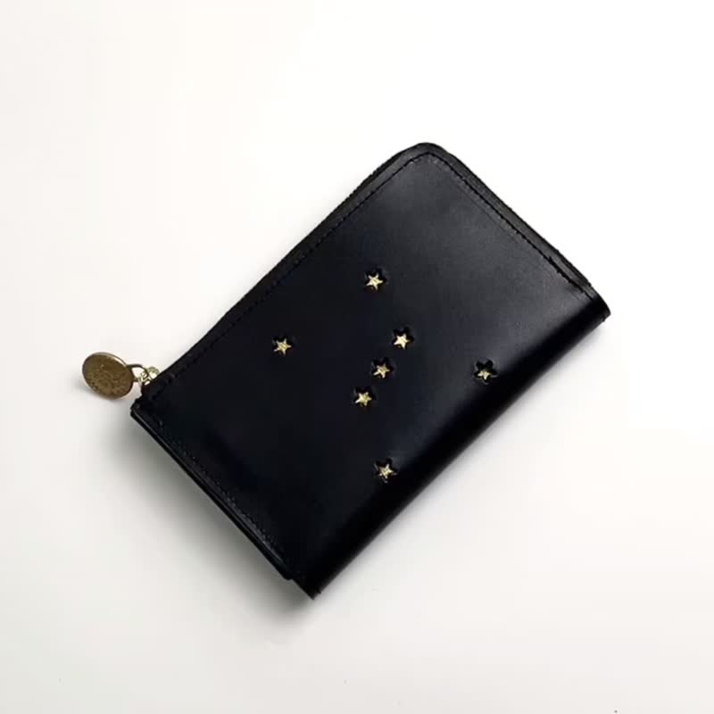 L-shaped zipper middle wallet / ORION black - กระเป๋าสตางค์ - หนังแท้ สีดำ