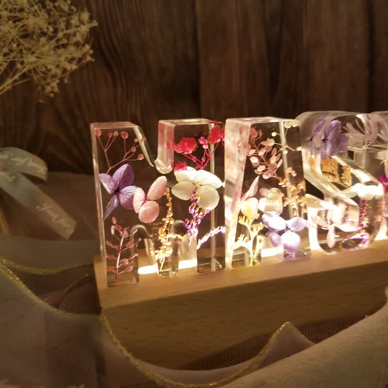 【Pink,Purple&White】Customized Real Flower Letter Night Light - Lighting - Resin 