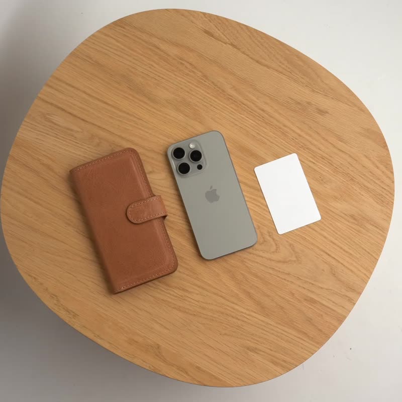 iPhone MagSafe 皮革折疊保護套 由優質頂級意大利皮革製成 - 手機殼/手機套 - 真皮 橘色