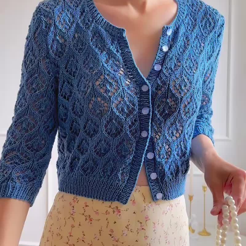 Lace knitted cardigan Cropped top jacket Summer top - 女毛衣/針織衫 - 棉．麻 