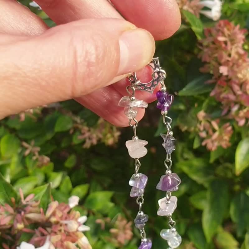 Crown chakra gem bracelet: silver 925, amethyst, fluorite, quartz, iolite - 手鍊/手環 - 水晶 多色