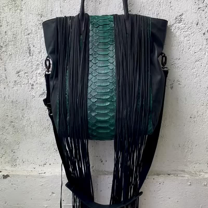 กระเป๋าหนัง Tote Python, กระเป๋า Tote Shoulders กระเป๋าหนังงู - กระเป๋าถือ - หนังแท้ สีเขียว