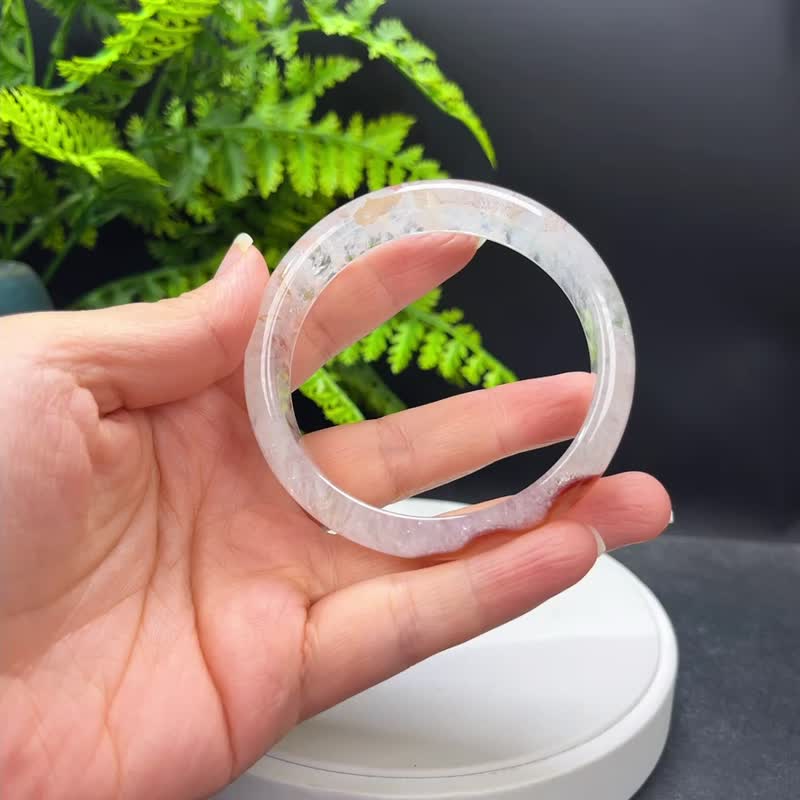 多彩景觀瑪瑙手鐲 61MM 星光閃片飄花朱砂點共生水晶手環 自信心 - 手鍊/手環 - 半寶石 