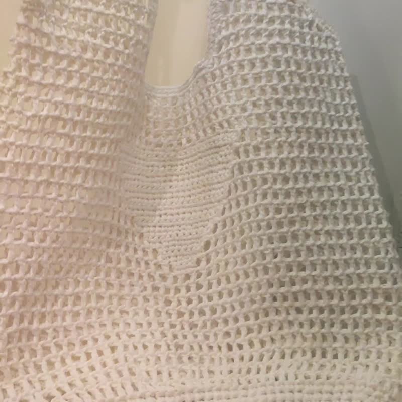 Crochet Tote and sunhat SET,  鉤針編織手提包, Crochet Raffia Net Bag - Handbags & Totes - Eco-Friendly Materials White