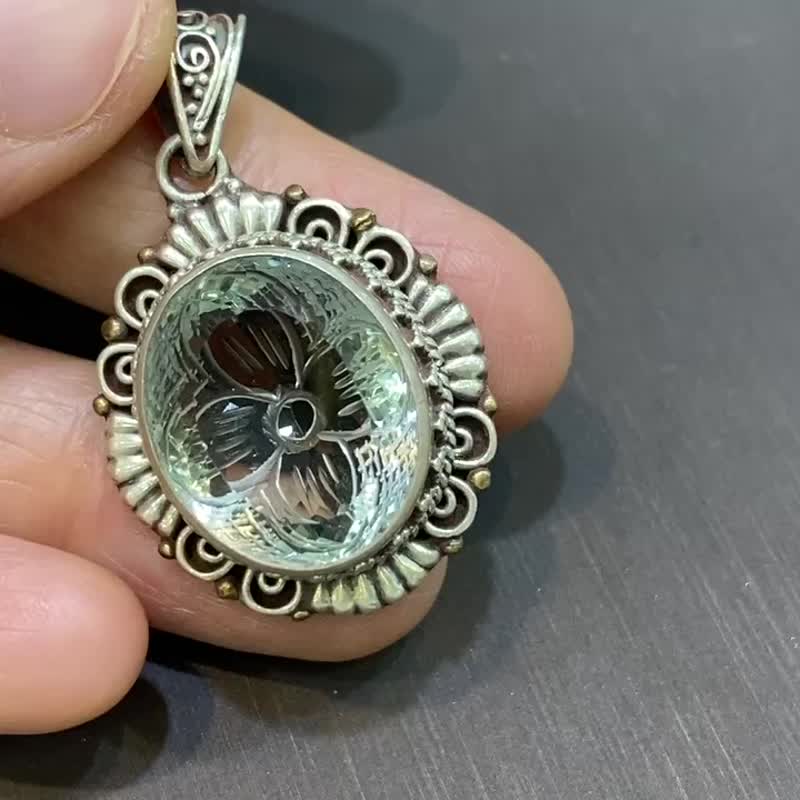 天然 綠色 紫水晶 吊墜 尼泊爾 手工製 925純銀 - 項鍊 - 水晶 綠色