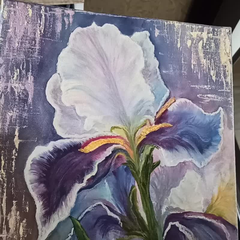 Iris Painting Flower Original Art Iris Oil Painting on Canvas Floral Artwork - Posters - Other Materials Multicolor