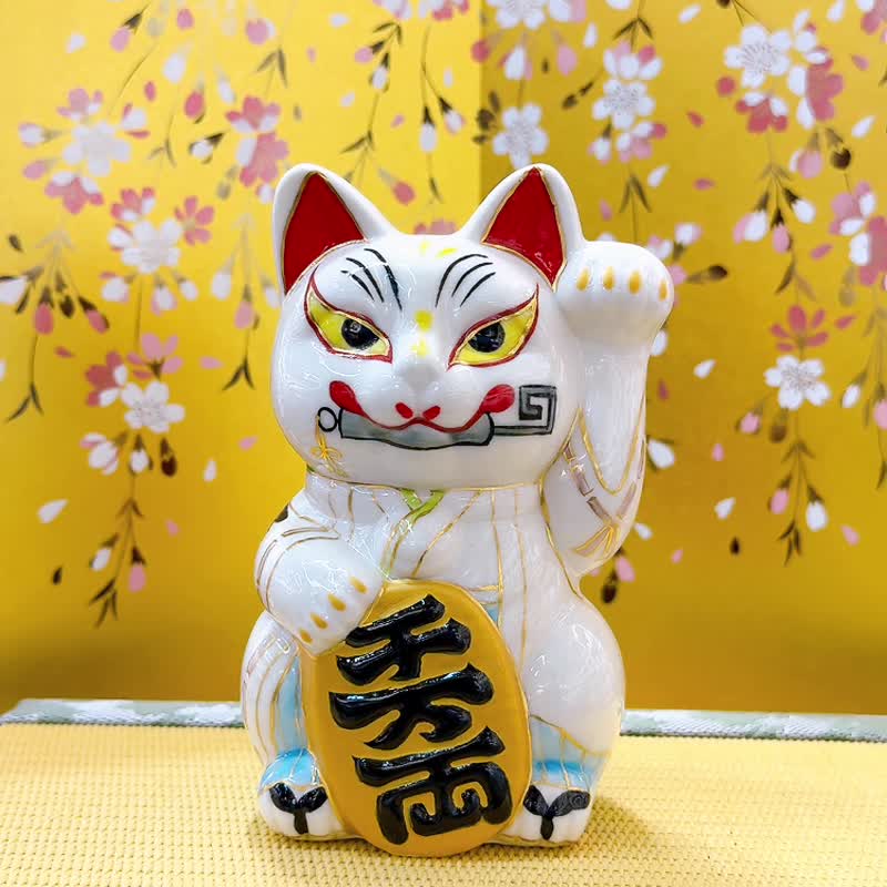 【狐結千福】日本清水燒招財貓 | 白狐鳥居圖 - 擺飾/家飾品 - 瓷 白色