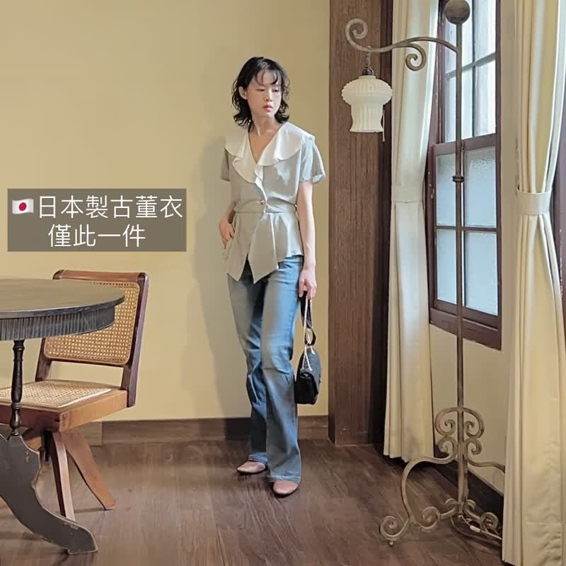 古董荷葉領落肩襯衫【日本古董衣】永續是最奢華的精品 - 女襯衫 - 聚酯纖維 黑色
