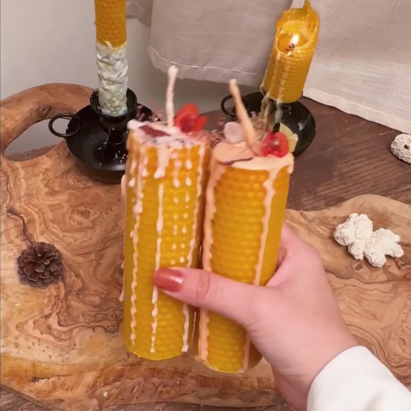 8020 candle beeswax pillar candle pure essential oil energy candle angel energy crystal beeswax - เทียน/เชิงเทียน - คริสตัล สีส้ม