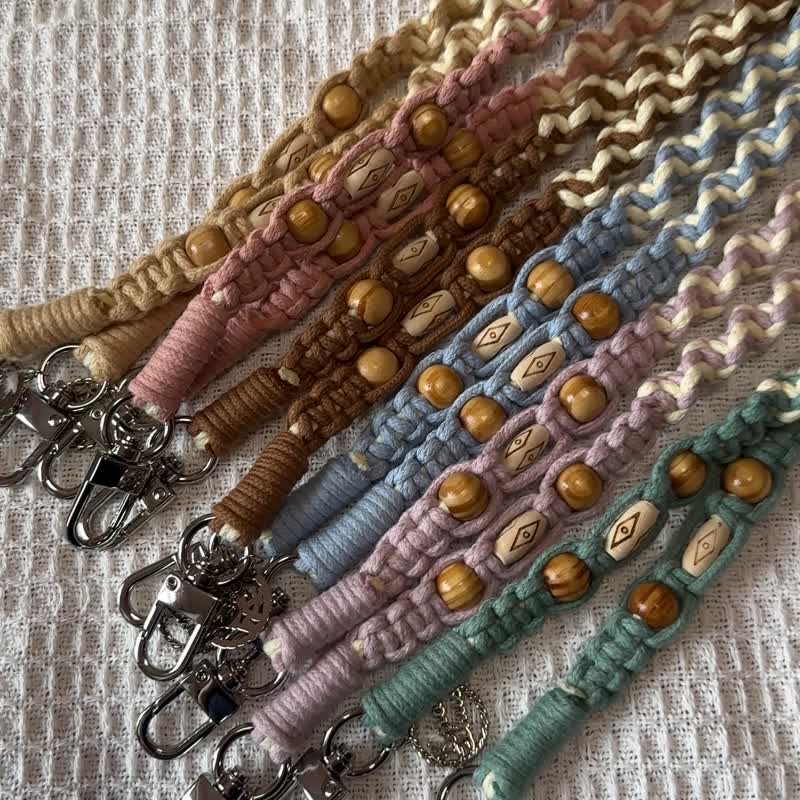 Macrame Phone Strap with Wooden Beads Handmade - Lanyards & Straps - Cotton & Hemp 