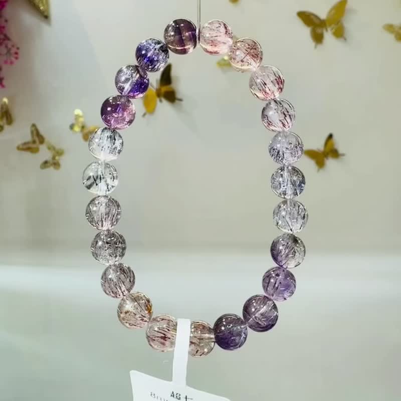 天然多礦彩超七水晶8mm17.58g稀有帶彼岸花三輪骨幹高頻水晶 - 手鍊/手環 - 水晶 多色