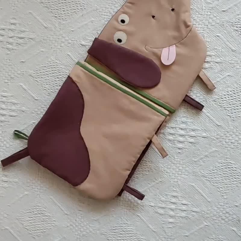 Funny Dog Double Oven Mitt – Quilted Cotton Potholder for Two Hands, Dog Lover K - 手套 - 棉．麻 咖啡色