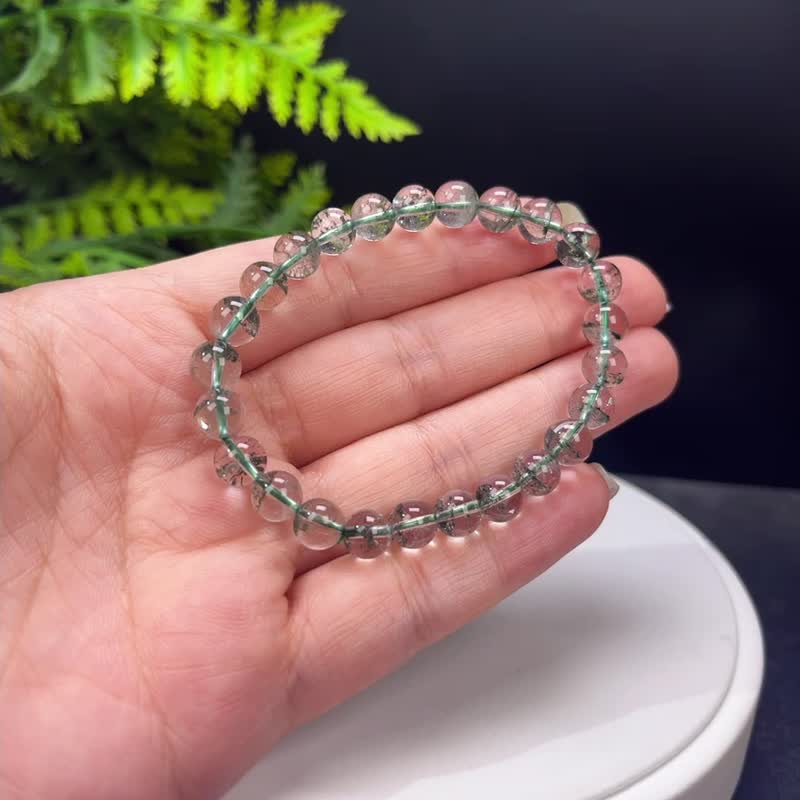 Natural green ghost bracelet 7mm cornucopia of baby's breath crystal transparent green crystal bracelet for healing - สร้อยข้อมือ - คริสตัล สีเขียว