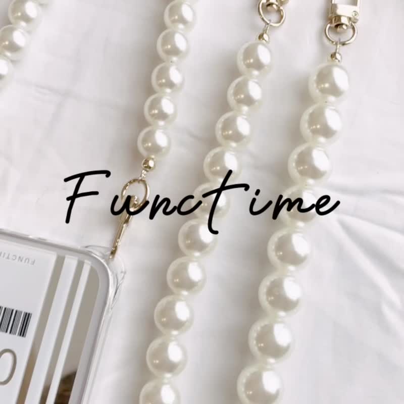 【Functime】Pearl Wristband Portable Short Chain Phone Lanyard - Phone Accessories - Plastic White
