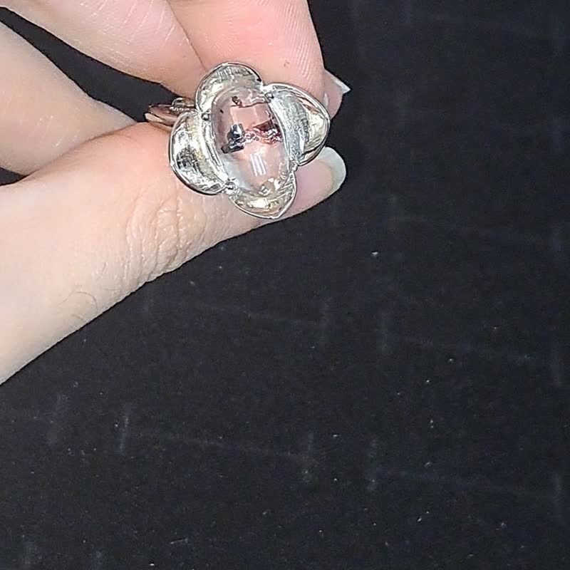 超七925純銀活口戒指 稀有特殊礦 雲母片 - 戒指 - 水晶 黑色