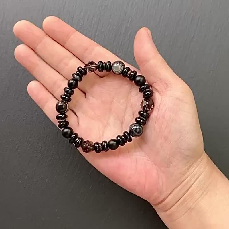 Avoid evil and change luck to keep safe-Agate Sky Eye Bead x Obsidian x Black Agate x Coconut Shell x Frosted Black Agate Bracelet - สร้อยข้อมือ - คริสตัล หลากหลายสี