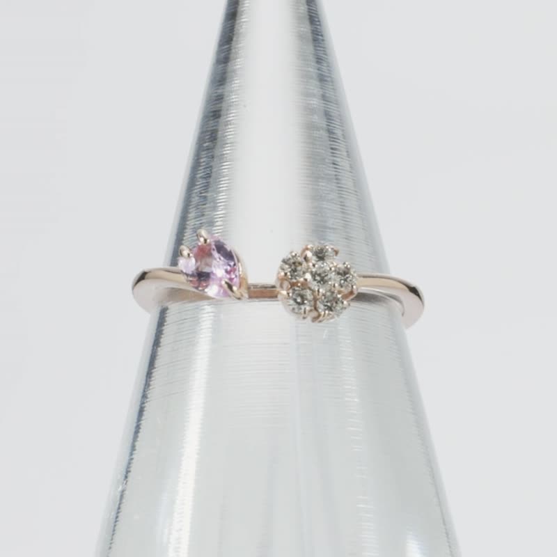 K10 pink gold pink sapphire/diamond pinky ring - แหวนทั่วไป - เครื่องเพชรพลอย สึชมพู