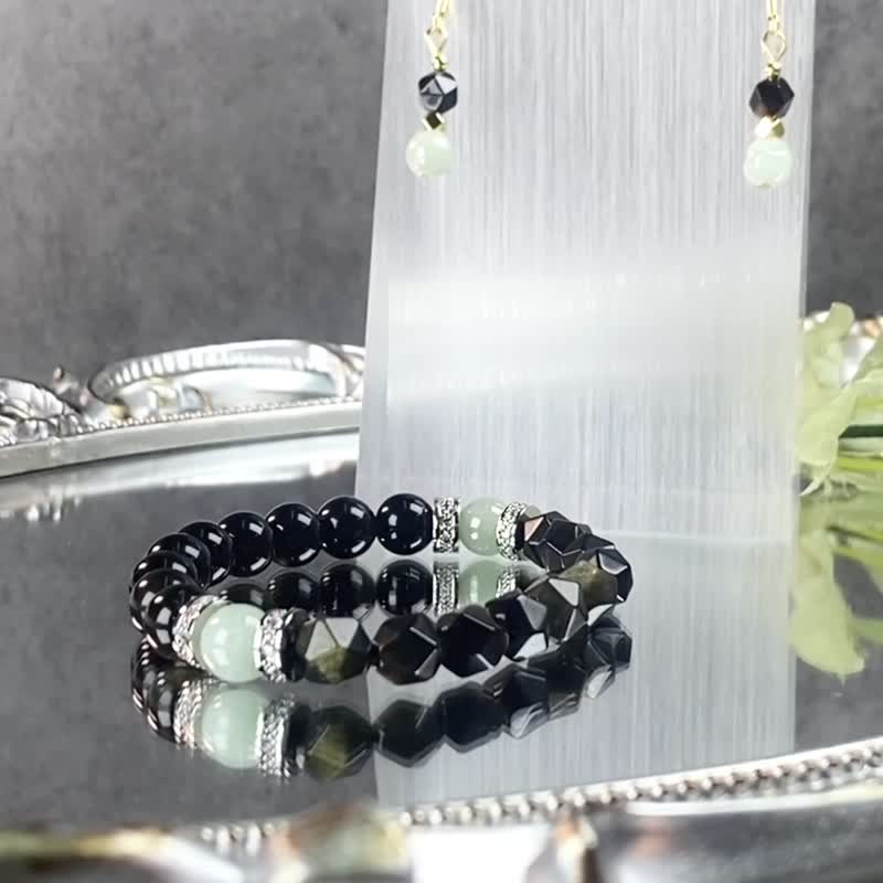 Jade Wealth Man | Emerald Gold Stone| Wealth Guide | Women's Crystal Bracelet - สร้อยข้อมือ - หยก สีดำ