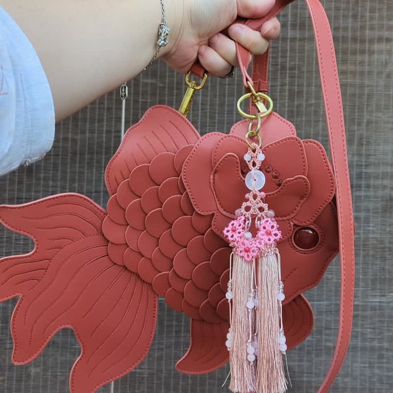 Zootee pig's trotter handmade bag hanging ornaments keychain bag pendant ornaments | Depth of Flowers | Pink Version - ที่ห้อยกุญแจ - คริสตัล สึชมพู