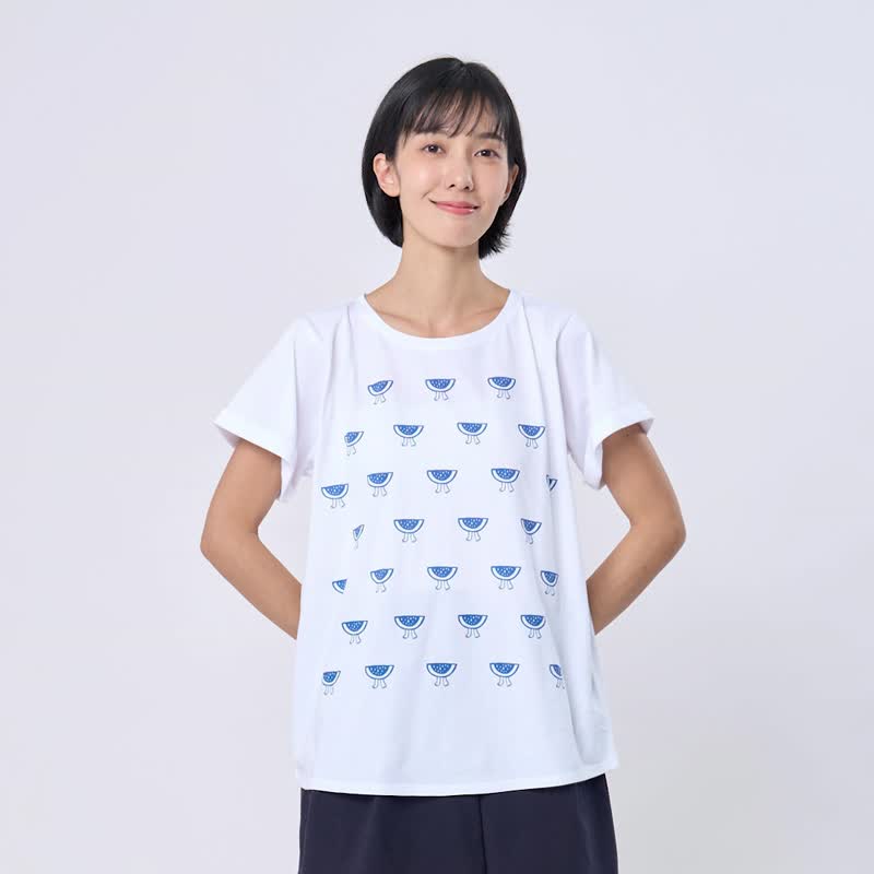 西瓜片片方袖反摺寬版女Tee白色 - 女 T 恤 - 棉．麻 白色