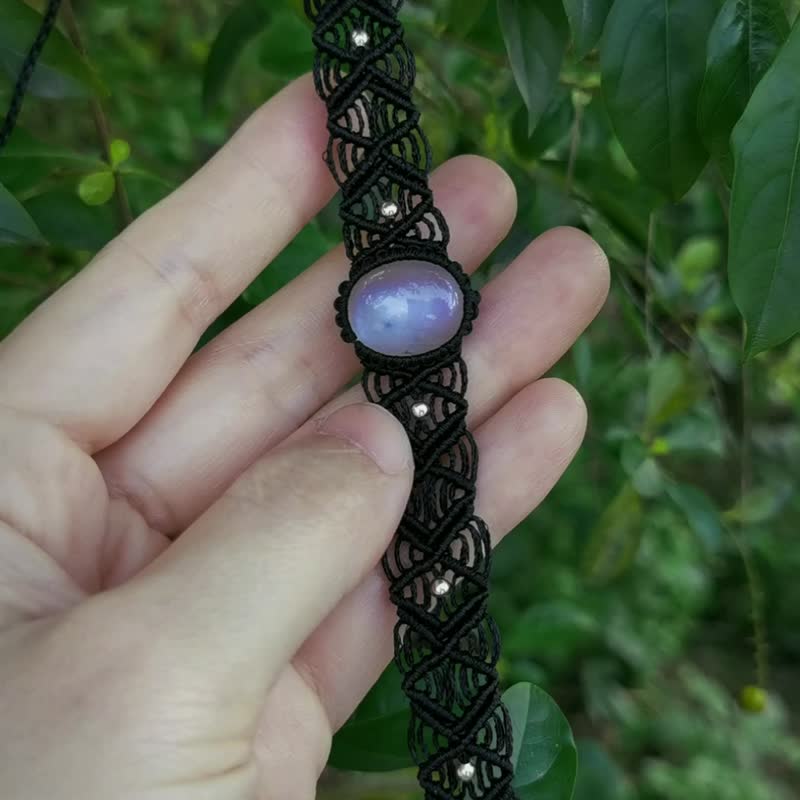 | MC | Sri Lanka blue moonstone lace choker Wax thread braided necklace - Necklaces - Gemstone Blue