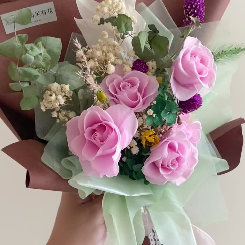 永生花/乾燥花/花束/快速出貨/現貨 巴黎優雅 - 乾燥花/永生花 - 植物．花 粉紅色