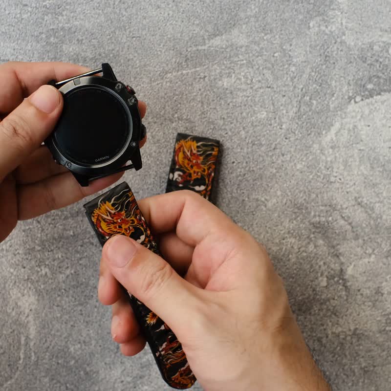 Garmin Quick Fit Watch Band Custom Dragon  Art Design - 錶帶 - 真皮 多色