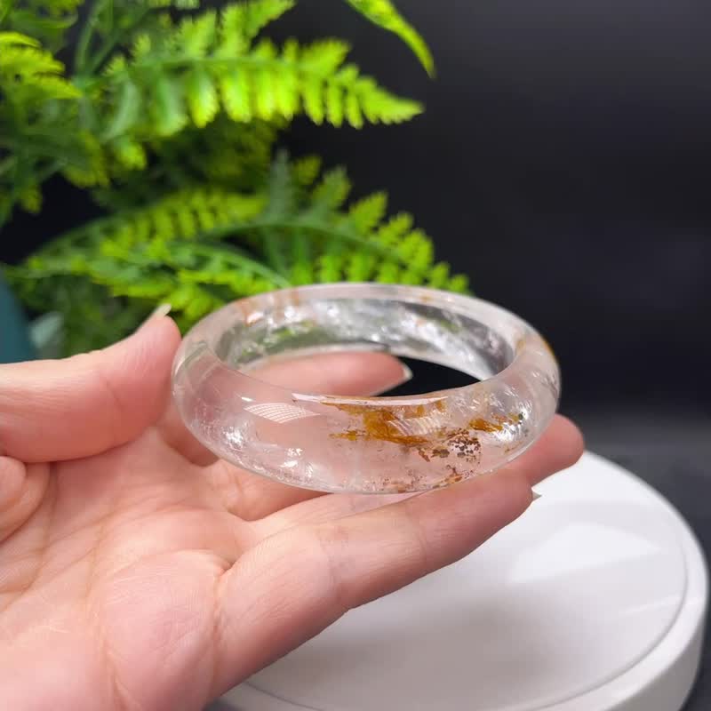 黃膠花水晶共生黃銅礦手鐲 60MM 冰透彩虹閃片 冷淡風 凈化招財 - 手鍊/手環 - 水晶 黃色