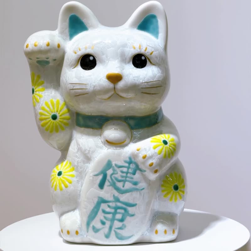 【皓晶康福】日本清水燒招財貓 | 花結晶白 - 健康 特大 右 - 擺飾/家飾品 - 瓷 白色
