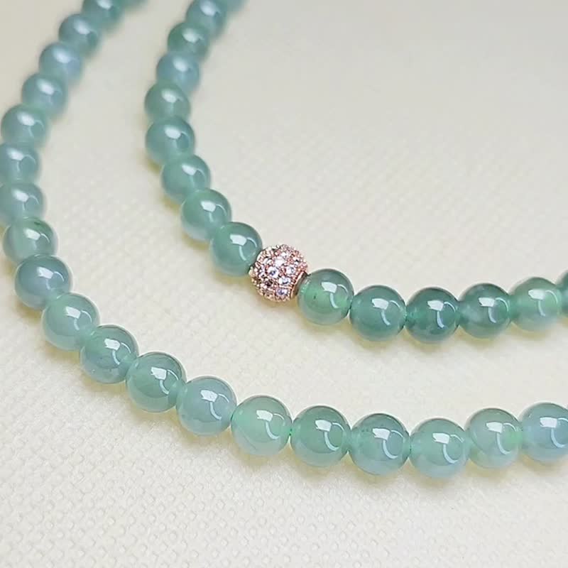 Caishui|Dream Ice Blue Water|A-grade jadeite ice blue see-through rope glued 6.3mm bead long necklace - สร้อยคอ - หยก 