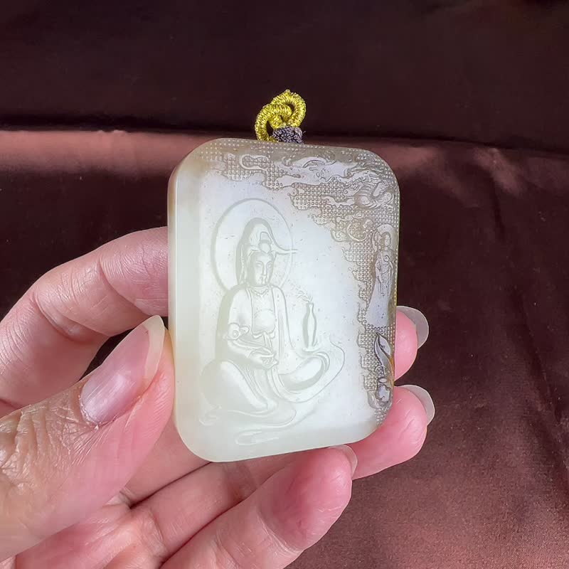 秒殺價 天然新疆和田玉羊脂玉淨瓶楊柳觀音吊墜 玉質細膩溫潤 - 吊飾/掛飾 - 玉石 