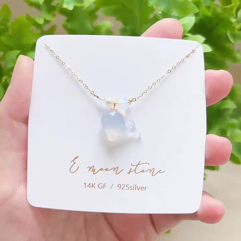 蔚藍大海 天然瑪瑙石奶藍小鯨魚 月光石泡泡珍珠項鍊 - 項鍊 - 玉石 藍色