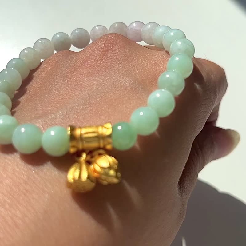 Angel's tears翠色-緬甸玉漸變果綠色翡翠珠沙金兩世歡設計手串 - 項鍊 - 玉石 黑色