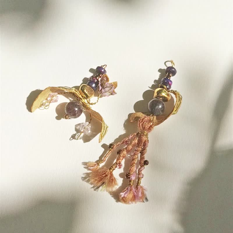 : Cradle of the Desert : Witch's Mandrake Sea Imperial Jasper Earrings - ต่างหู - เครื่องประดับพลอย สีม่วง