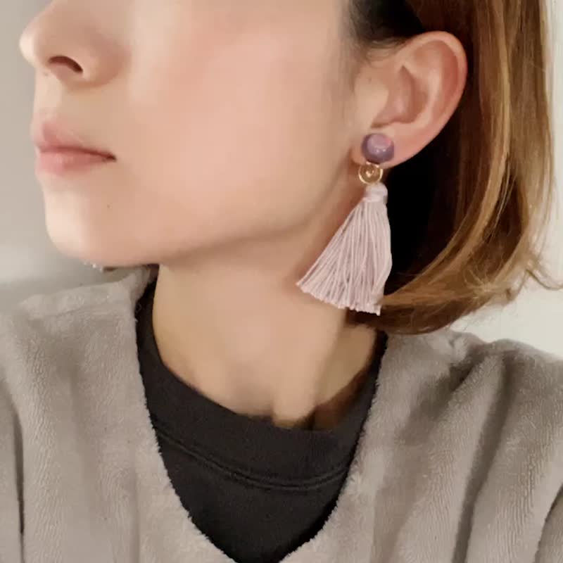 Shiny ball tassel earrings - Earrings & Clip-ons - Resin Purple