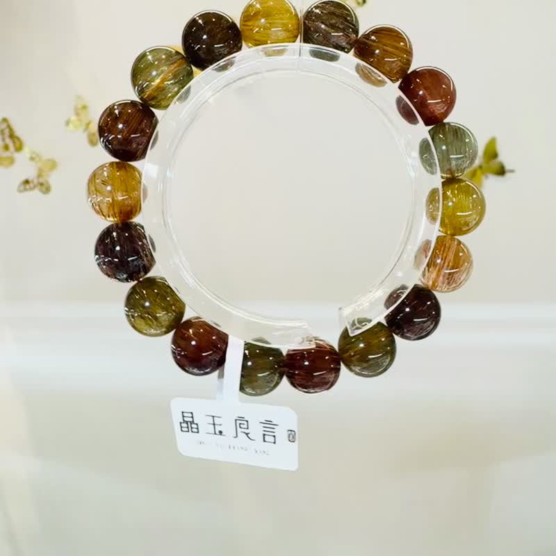 收藏大地透拉絲順強光貓眼彩髮晶11.5mm40.16g正財偏財自信 - 手鍊/手環 - 水晶 多色