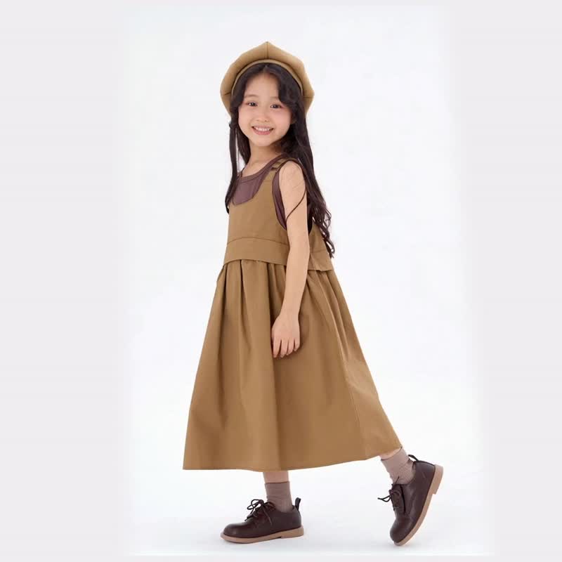 JOPI-Kids' Sleeveless Dress Set 2y-10y - กระโปรง - ผ้าฝ้าย/ผ้าลินิน สีกากี