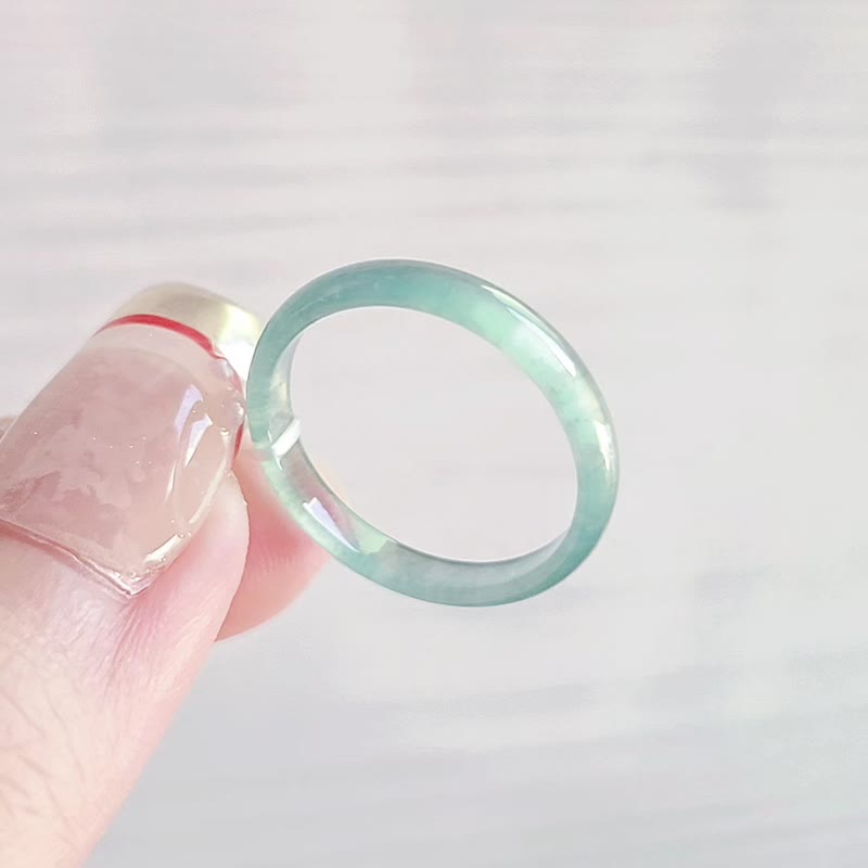 Wealth Attraction | Dreamy, Ethereal High Ice-Glassy Blue Luminous Ring Band | Grade A Jadeite Ring #14 Unisex - แหวนทั่วไป - หยก 