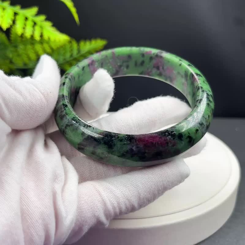 精美 紅綠寶手鐲 61MM 玉化星光 紅寶石黝簾石手環 自信魅力舒緩 - 手鍊/手環 - 寶石 