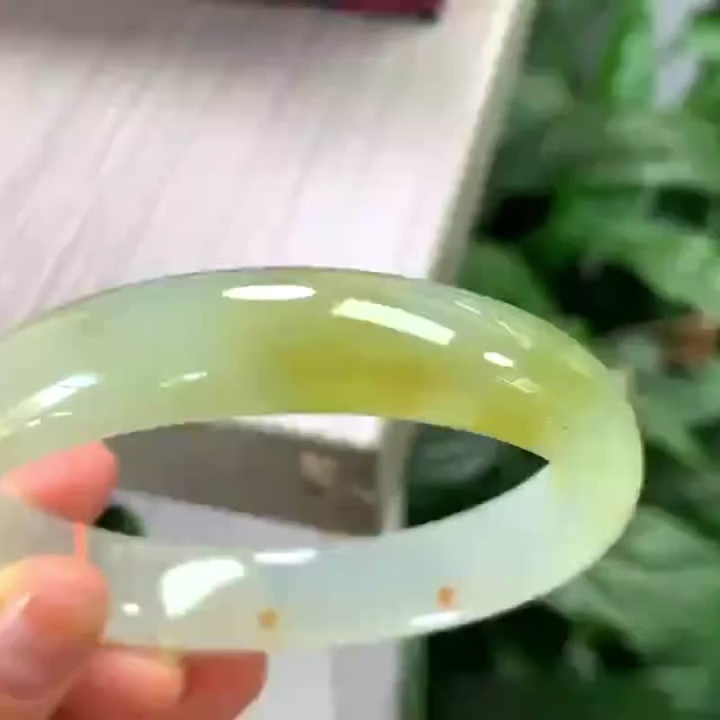 冰種翡翠天然翡翠玉鐲A玉手鐲 玉鈪 • 冰種桂花翡翠福鐲 - 手鍊/手環 - 玉石 黃色