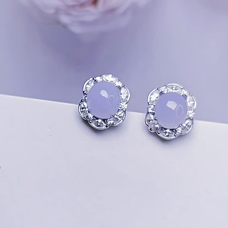 Luck for nobles|Xianqi Xiaoxiangfeng Ice Purple|Myanmar A-grade jade ice purple 7mm sterling silver exquisite earrings - ต่างหู - หยก 