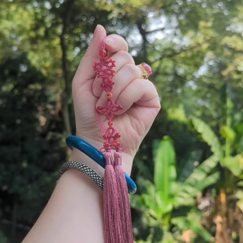 旗袍盤扣掛飾流蘇穗子吊墜瑪瑙繩藝漢服配飾扇墜細致小吊墜 - 吊飾/掛飾 - 水晶 粉紅色
