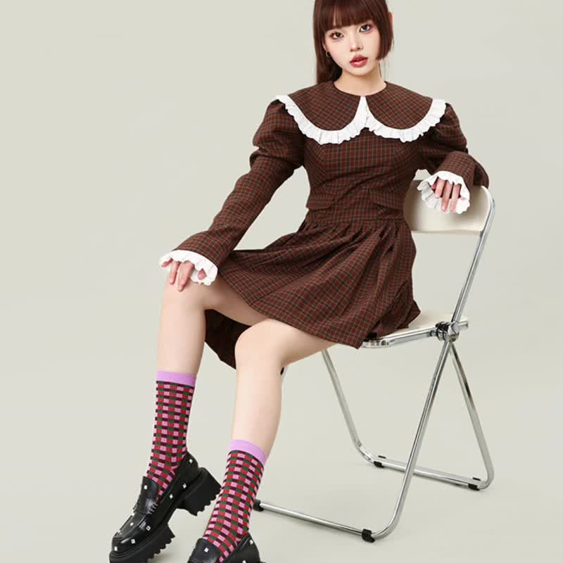 拼色條紋中筒襪  三雙組合襪子女 - 襪子 - 棉．麻 