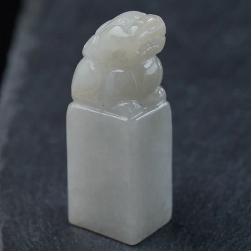 【招財神獸】淡黃翡翠貔貅玉印章 | 天然緬甸玉翡翠A貨 | 送禮 - 印章/印台 - 玉石 黃色