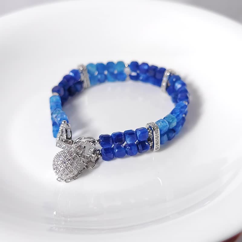頂級藍晶石 玉化 喉輪 眉心輪 雙排手鍊 單品 禮物 收藏級 獨家 - 手鍊/手環 - 寶石 藍色